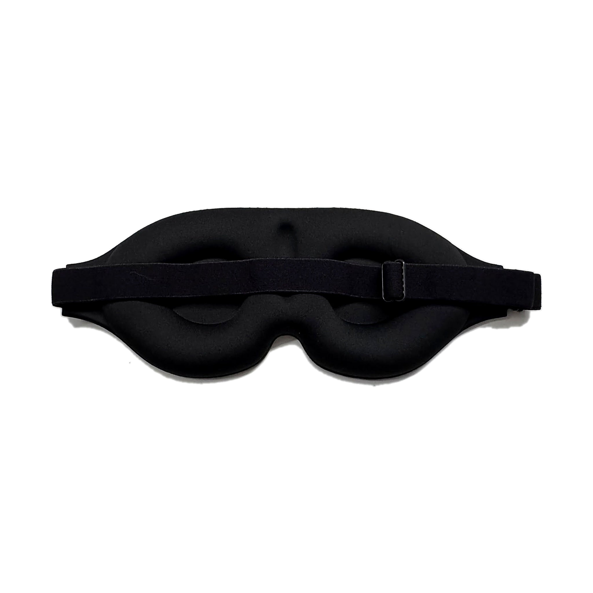 Antifaz 3D Flooxe negro, vista trasera con correa ajustable