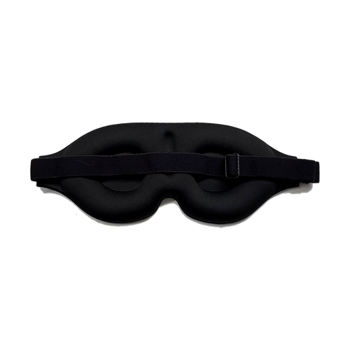 Antifaz 3D Flooxe negro, vista trasera con correa ajustable