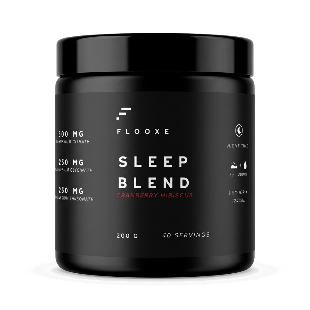 Flooxe Sleep Blend Cranberry Hibiscus, pote de 200 g con 40 porciones, vista frontal